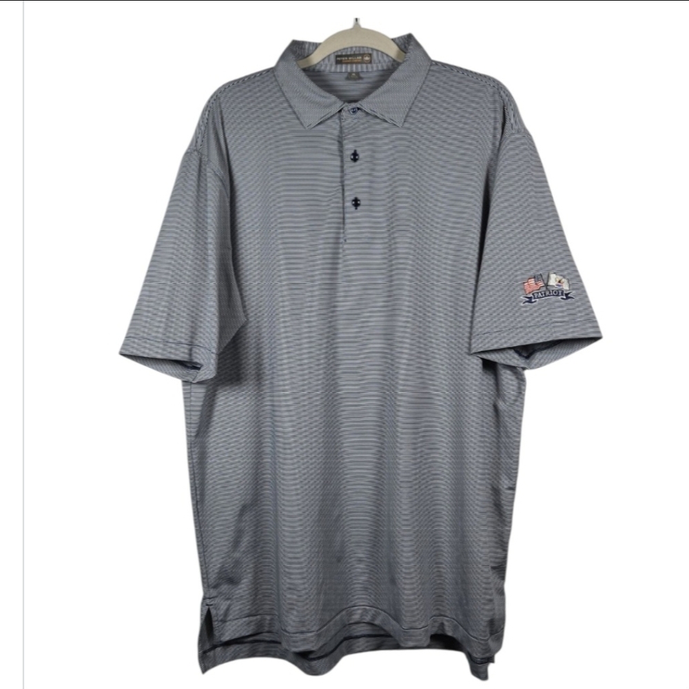 Peter Millar Summer Comfort Patriot Embroidered Striped Golf Polo Shirt Size XL